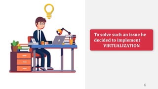 To solve such an issue he
decided to implement
VIRTUALIZATION
6
 