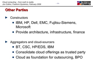Other Parties <ul><li>Constructors </li></ul><ul><ul><li>IBM, HP, Dell, EMC, Fujitsu-Siemens, Microsoft </li></ul></ul><ul...