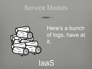 Service Models


       Here’s a bunch
       of logs, have at
       it.


    IaaS
 