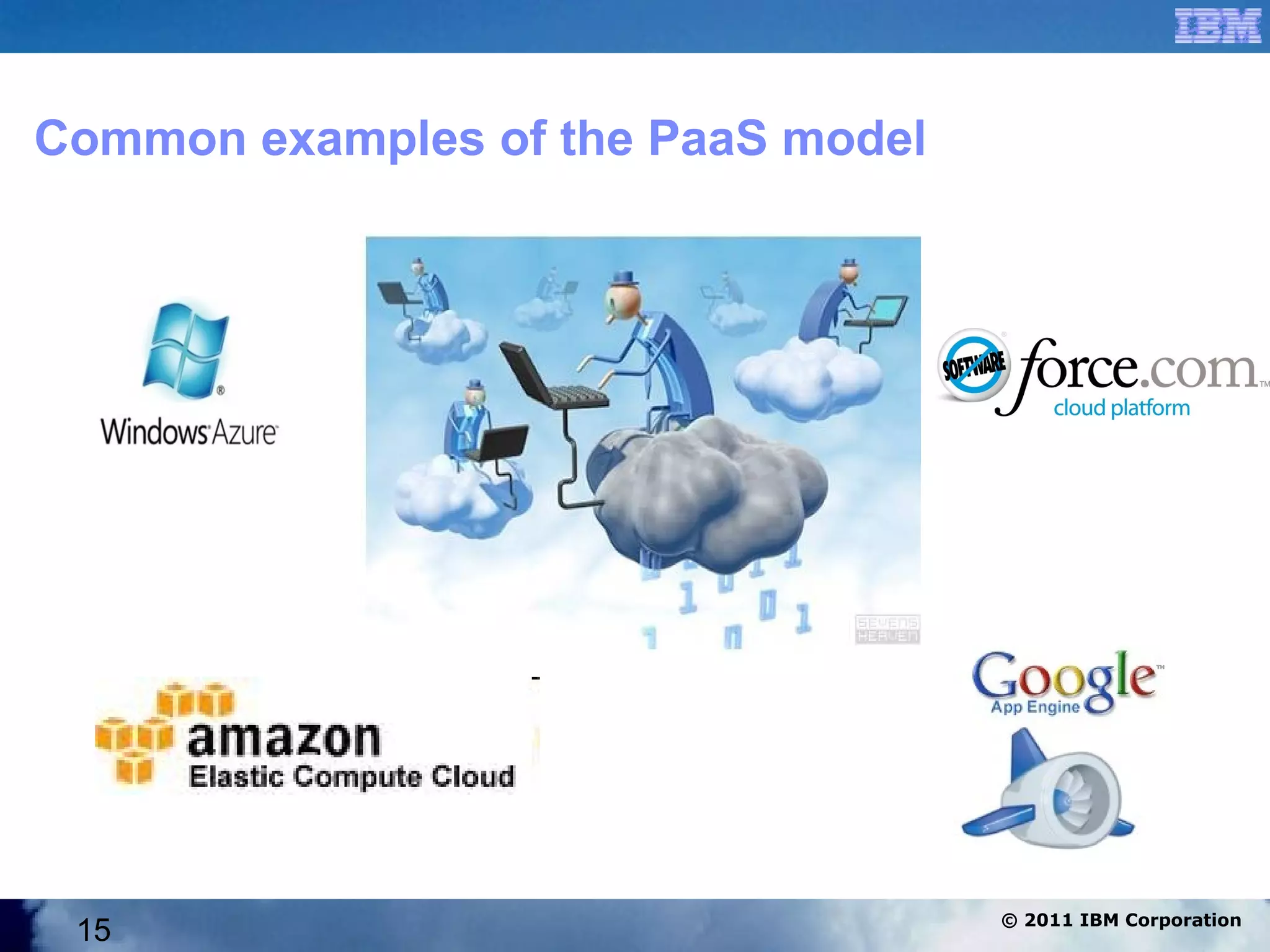 Common examples of the PaaS model




                                    © 2011 IBM Corporation
 15
 