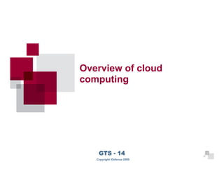 Overview of cloud
    computing




3
        GTS - 14                 3

       Copyright iDefense 2009
 