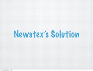 Newstex’s Solution


Monday, October 1, 12
 
