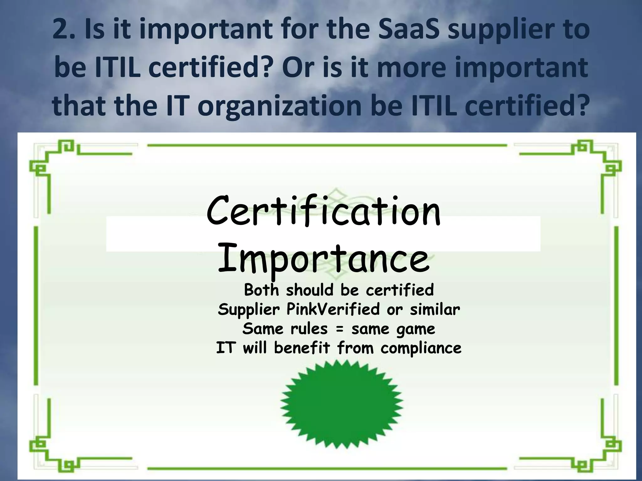 Deregulation is the removal or simplification of government rules and regulations that constrain the operation of market forces. Deregulation does not mean elimination of laws against fraud or property rights but eliminating or reducing government control of how business is done, thereby moving toward a more laissez-faire, free market.It is different from liberalization, where more players enter in the market, but continues the regulation and guarantee of consumer rights and maximum and minimum prices.Cloud and DeregulationCloud computing is the beginning of the deregulation of IT – maybe this should be at the beginning or even the themeITof IT security or asset ownershipITfor IT services.of service levels and fit for purpose IT