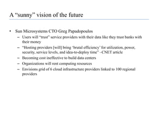 Core objectives of Cloud ComputingCore objectives and principles that cloud computing must meet to be successful: Security ScalabilityAvailability Performance Cost-effective Acquire resources on demand Release resources when no longer needed Pay for what you use Leverage others’ core competencies Turn fixed cost into variable cost