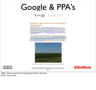 Google & PPA’s




                                 http://googleblog.blogspot.com/2010/07/reducing-our-carbon-footprint-with.html

                                                                      45

PPA’s mean security of energy pricing for 20 years
REC’s for excess
 
