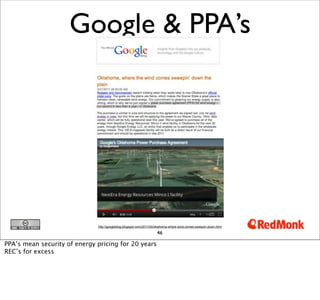 Google & PPA’s




                              http://googleblog.blogspot.com/2011/04/oklahoma-where-wind-comes-sweepin-down.html

                                                                     46

PPA’s mean security of energy pricing for 20 years
REC’s for excess
 