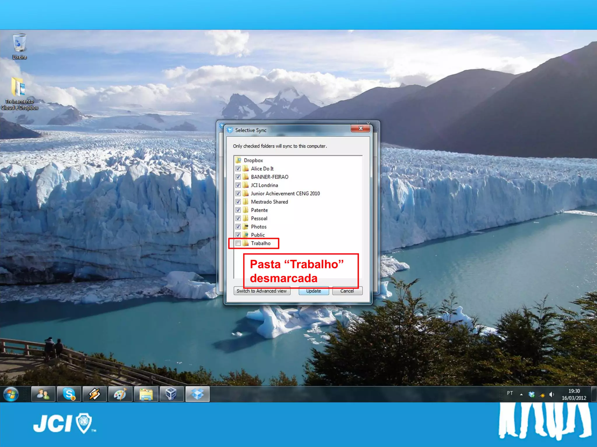 Pasta “Trabalho”
desmarcada
 