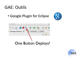 GAE: Outils
 • Google Plugin for Eclipse
 