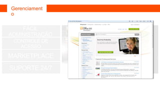 Gerenciament
o

    FÁCIL
ADMINISTRAÇÃO
 CONTROLE DE
   ACESSO
MARKETPLACE
SUPORTE 24/7
 