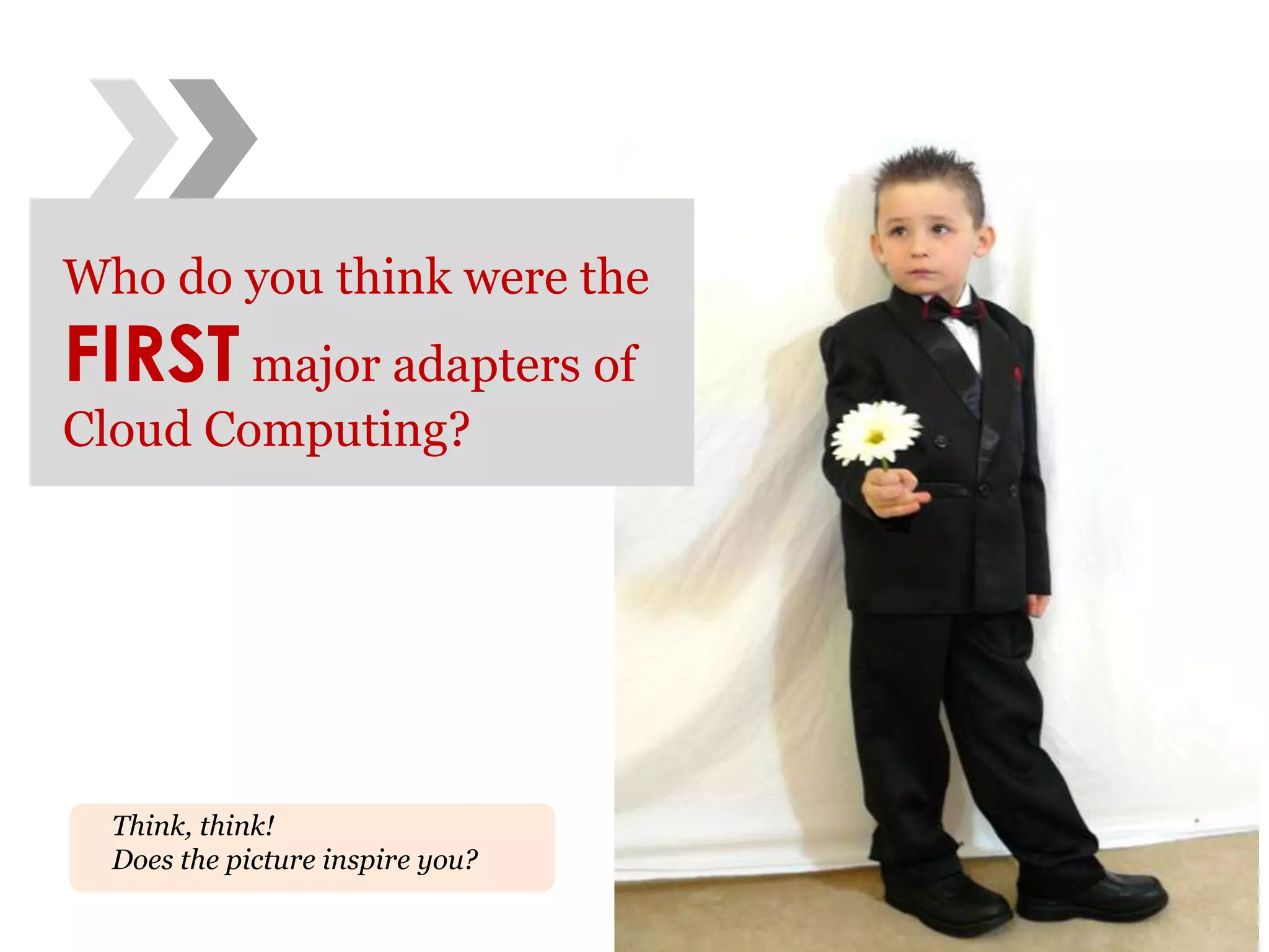 Who do you think were the FIRSTmajor adapters of Cloud Computing?Think, think! Does the picture inspire you?