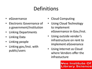 Cloud computing for university e governance | PPT