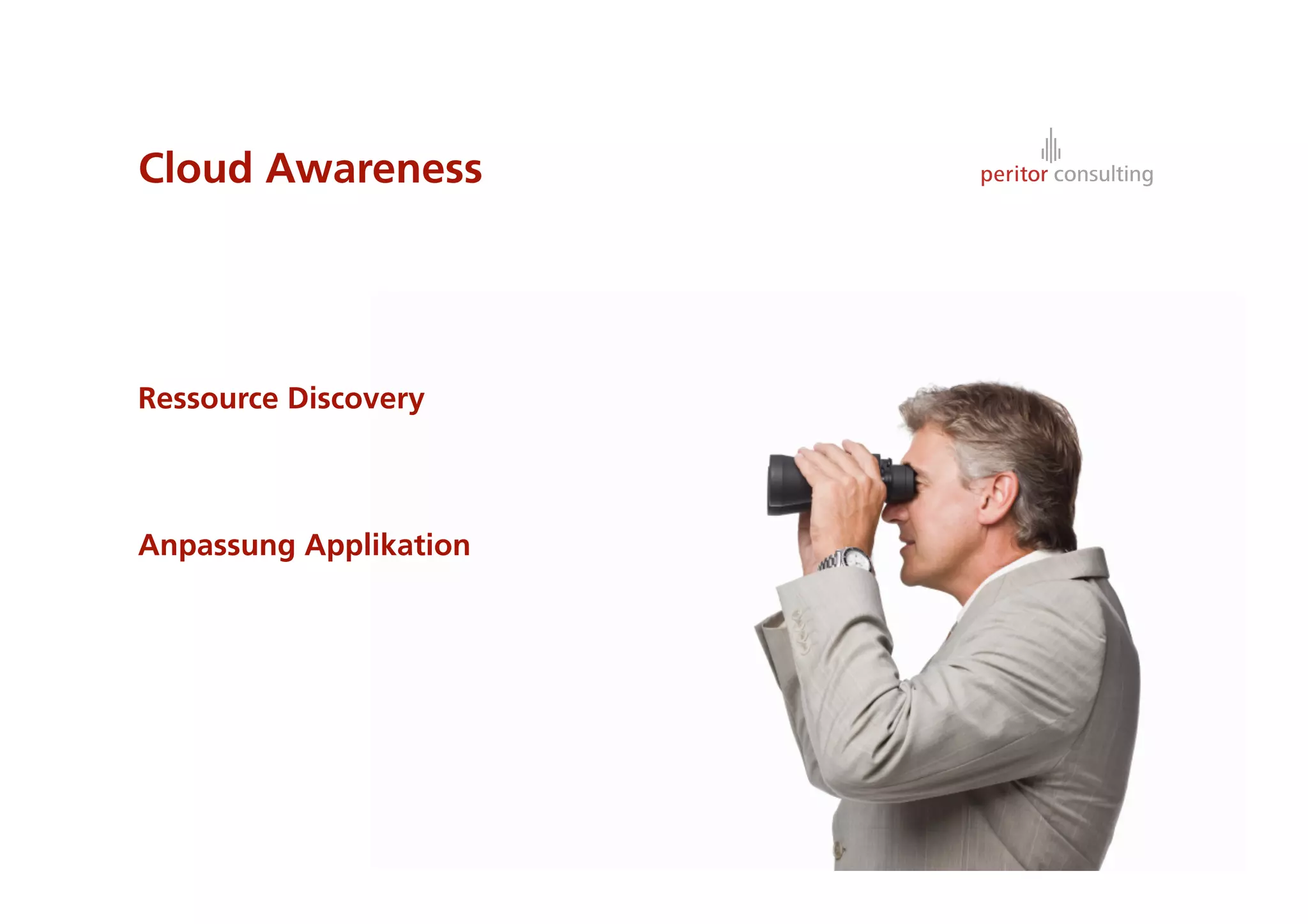Cloud Awareness




Ressource Discovery



Anpassung Applikation




                        12
 