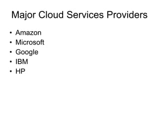 Major Cloud Services Providers Amazon Microsoft Google IBM HP 