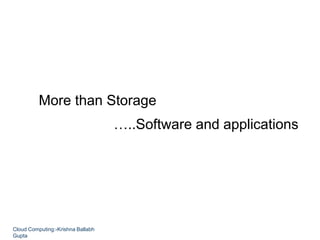 More than Storage
…..Software and applications
Cloud Computing:-Krishna Ballabh
Gupta
 