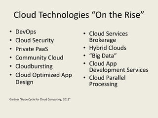 Cloud Technologies “On the Rise”
•   DevOps                                       • Cloud Services
•   Cloud Security     ...
