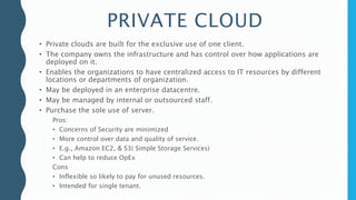 • With a private cloud the same organization is technically both the cloud
consumer and cloud provider. In order to differ...