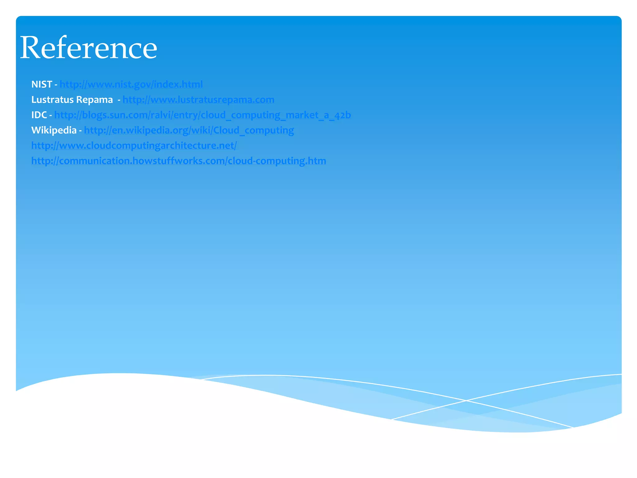 Cloud Platform as a Service (PaaS)Platform services offer a ready built infrastructure and application frameworks that can be used for building and running applications. Platform Services include - General Purpose - provide development tools for cloud‐capable applications or application fragments. Vendors - Force.com, LongJump, Google App Engine, MS Azure Services PlatformBusiness Intelligence - provide business intelligence capabilities as service and can be cloud‐based. Vendors - Aster DB, Panaroma, VerticaIntegration - provide integration and process orchestration capabilities delivered as a service. Vendors - Amazon SQS, HubSpan, Microsoft BizTalk Services