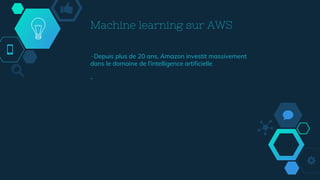 Machine learning sur AWS
-Depuis plus de 20 ans, Amazon investit massivement
dans le domaine de l'intelligence artificielle
-
 