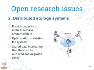 Open research issues
◎Provide capacity to
address massive
amount of data
◎Optimization of existing
file systems
◎Stored data in a manner
that they can be
retrieved and migrated
easily
44
2. Distributed storage systems
 