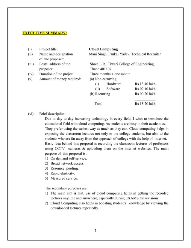 Cloud computing proposal | PDF