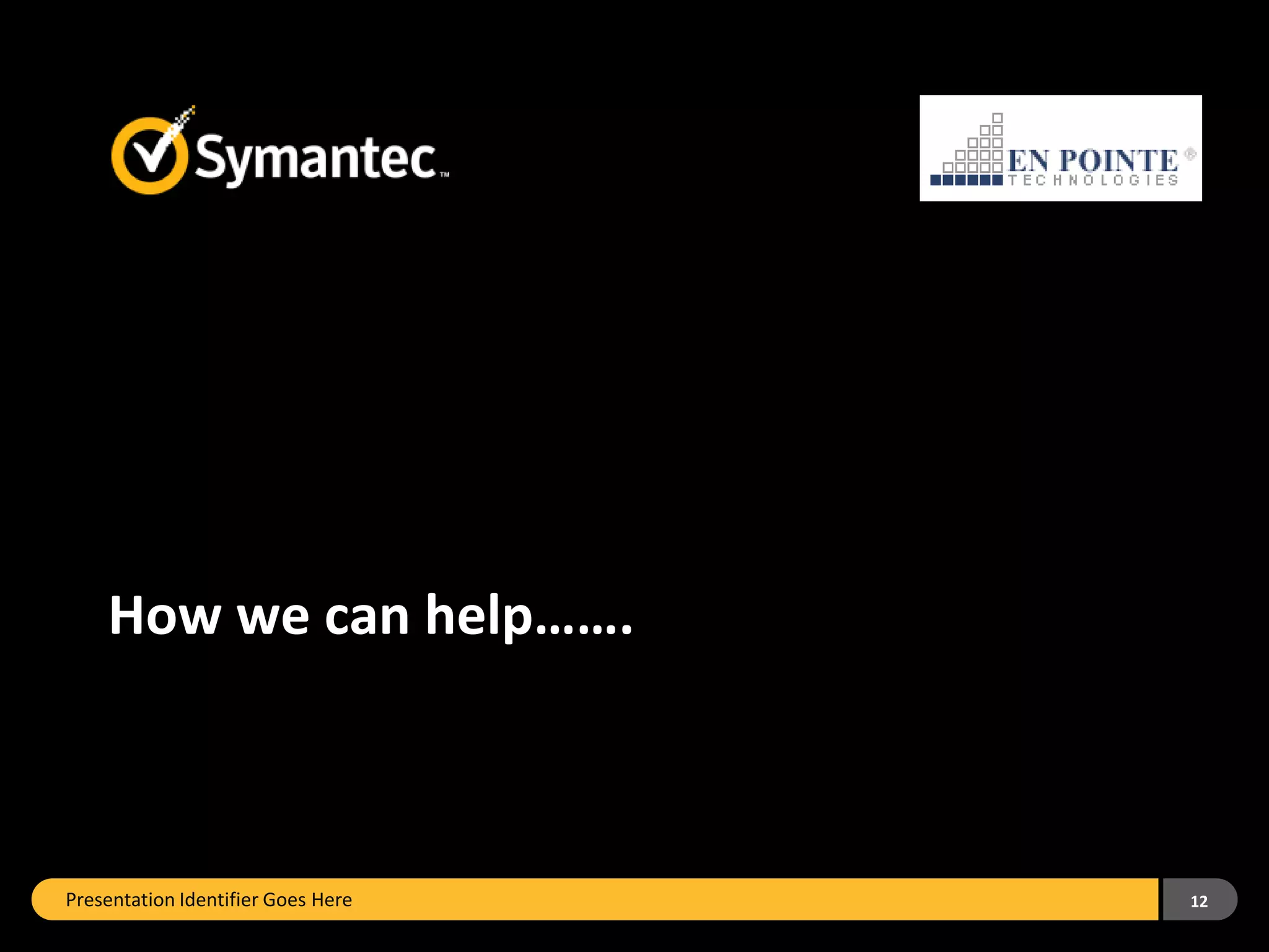 How we can help…….



Presentation Identifier Goes Here   12
 