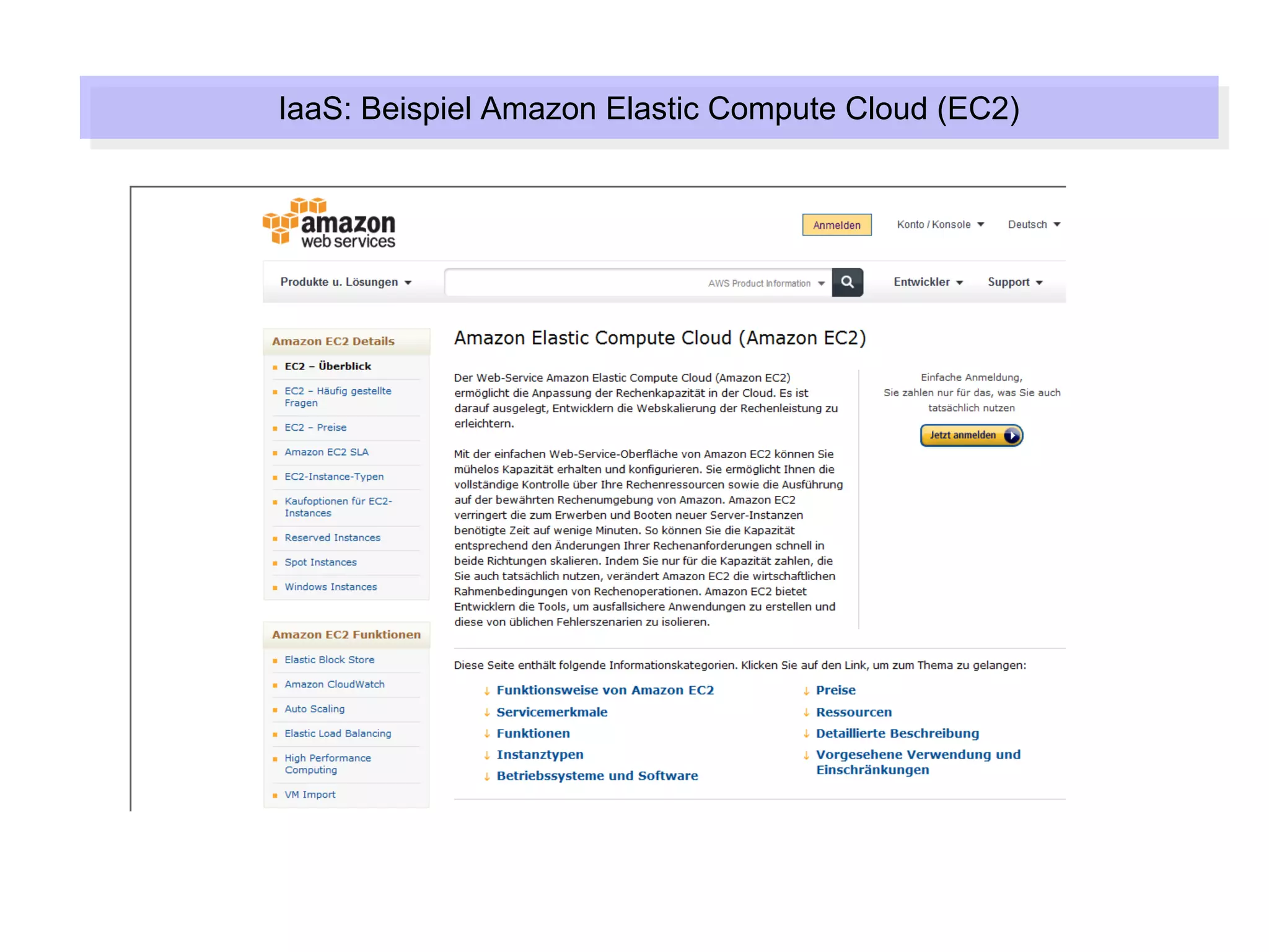 IaaS: Beispiel Amazon Elastic Compute Cloud (EC2)
 IaaS: Beispiel Amazon Elastic Compute Cloud (EC2)
 