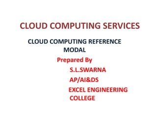 CLOUD COMPUTING SERVICES
CLOUD COMPUTING REFERENCE
MODAL
Prepared By
S.L.SWARNA
AP/AI&DS
EXCEL ENGINEERING
COLLEGE
 