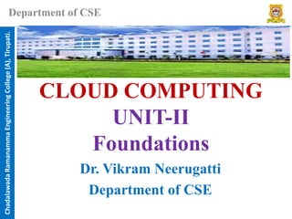 Chadalawada
Ramanamma
Engineering
College
(A),
Tirupati.
Department of CSE
CLOUD COMPUTING
UNIT-II
Foundations
Dr. Vikram Neerugatti
Department of CSE
 