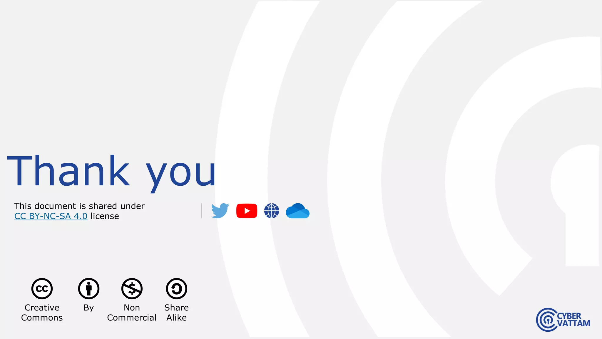 Thank you
Creative
Commons
By Non
Commercial
Share
Alike
This document is shared under
CC BY-NC-SA 4.0 license
 