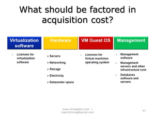 MigrationMigration — Moving a virtual machine from one host or datastore to another. Types of migrations:Cold— Migrate a virtual machine that is powered off.Suspended — Migrate a virtual machine that is suspended.VMware vMotion— Migrate a virtual machine that is powered on. Storage vMotion— Migrate a virtual machine’s files, while the virtual  machine is powered on, to a different datastore.Concurrent migrations are possible:A host can be involved in up to two migrations with vMotion or Storage vMotion at one time. A maximum of eight simultaneous vMotion, cloning, deployment, or Storage vMotion accesses to a single VMFS-3 datastore is supported.36www.chiragdani.com  |  reach2chirag@gmail.com