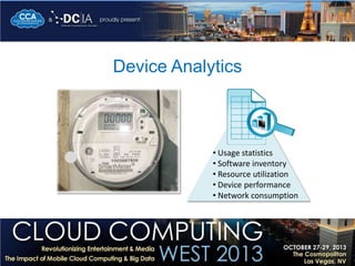 Device Analytics

• Usage statistics
• Software inventory
• Resource utilization
• Device performance
• Network consumption

 