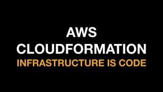 AWS
CLOUDFORMATION
INFRASTRUCTURE IS CODE
 