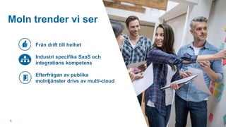 © Tieto Corporation
Moln trender vi ser
4
✓ Från drift till helhet
✓ Industri specifika SaaS och
integrations kompetens
✓ Efterfrågan av publika
molntjänster drivs av multi-cloud
 