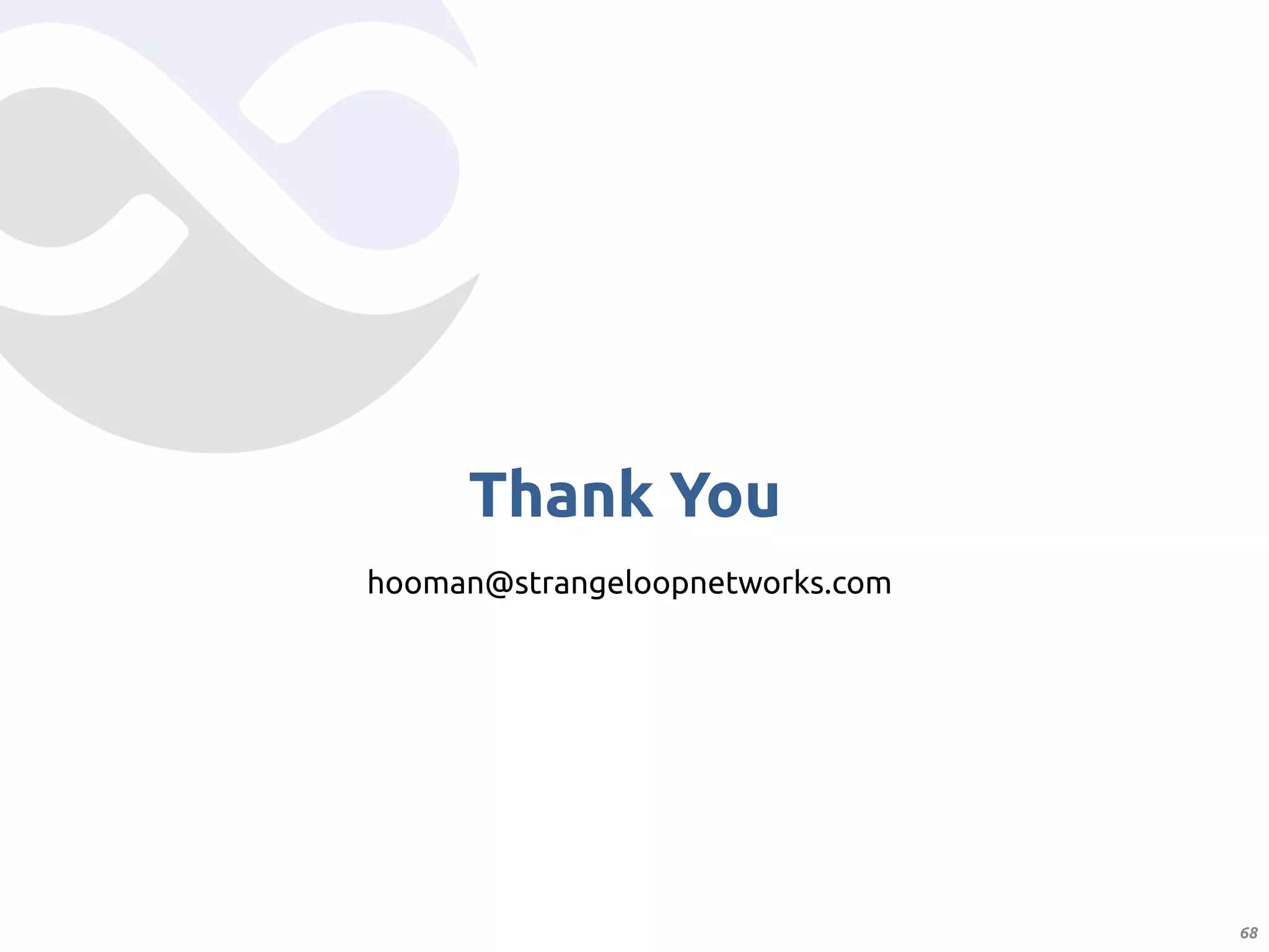 Thank You	
hooman@strangeloopnetworks.com	




                                   68	
 