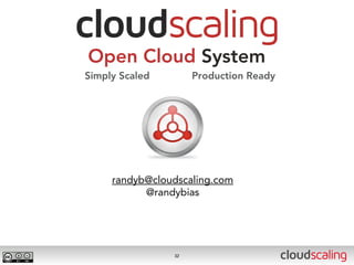 Open Cloud System
Simply Scaled        Production Ready




     randyb@cloudscaling.com
           @randybias




                32
 