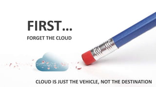 FIRST…
FORGET THE CLOUD
CLOUD IS JUST THE VEHICLE, NOT THE DESTINATION
 