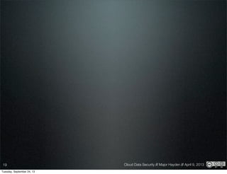 Cloud Data Security // Major Hayden // April 9, 201319
Tuesday, September 24, 13
 