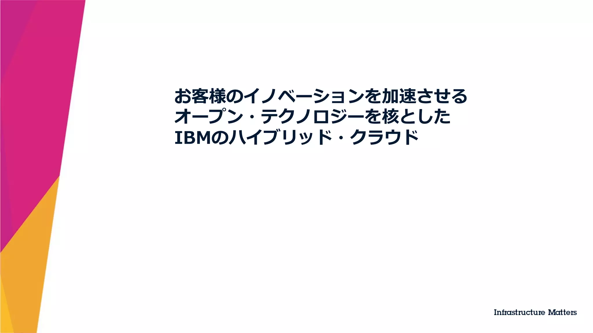 お客様のイノベーションを加速させる
オープン・テクノロジーを核とした
IBMのハイブリッド・クラウド
 