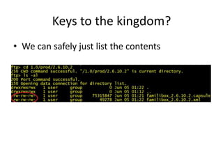 Keys to the kingdom?
• We can safely just list the contents
 