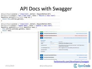 API Docs with Swagger 
27/11/2014 @danielbryantuk 
helloreverb.com/developers/swagger 
 