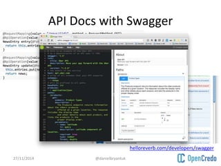 API Docs with Swagger 
27/11/2014 @danielbryantuk 
helloreverb.com/developers/swagger 
 