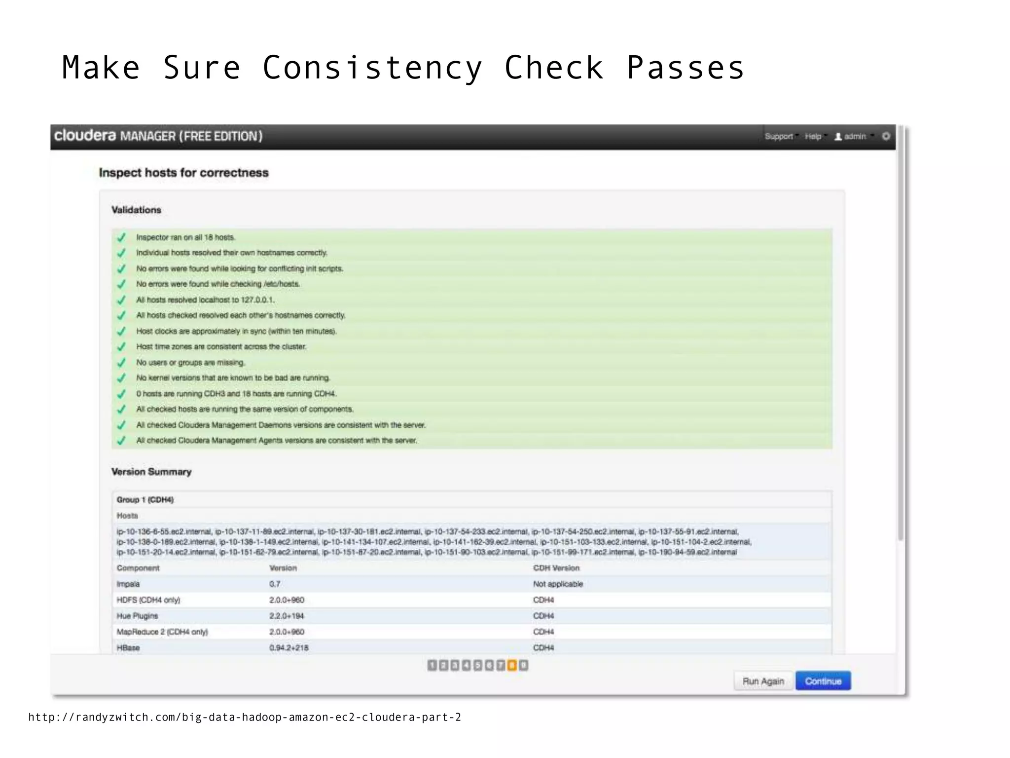Make Sure Consistency Check Passes
http://randyzwitch.com/big-data-hadoop-amazon-ec2-cloudera-part-2
 