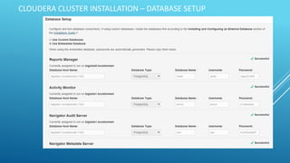 CLOUDERA CLUSTER INSTALLATION – DATABASE SETUP
 