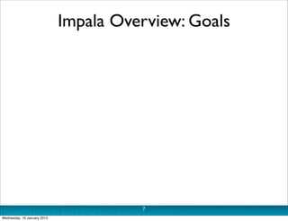 Impala Overview: Goals




                                       7
Wednesday, 16 January 2013
 