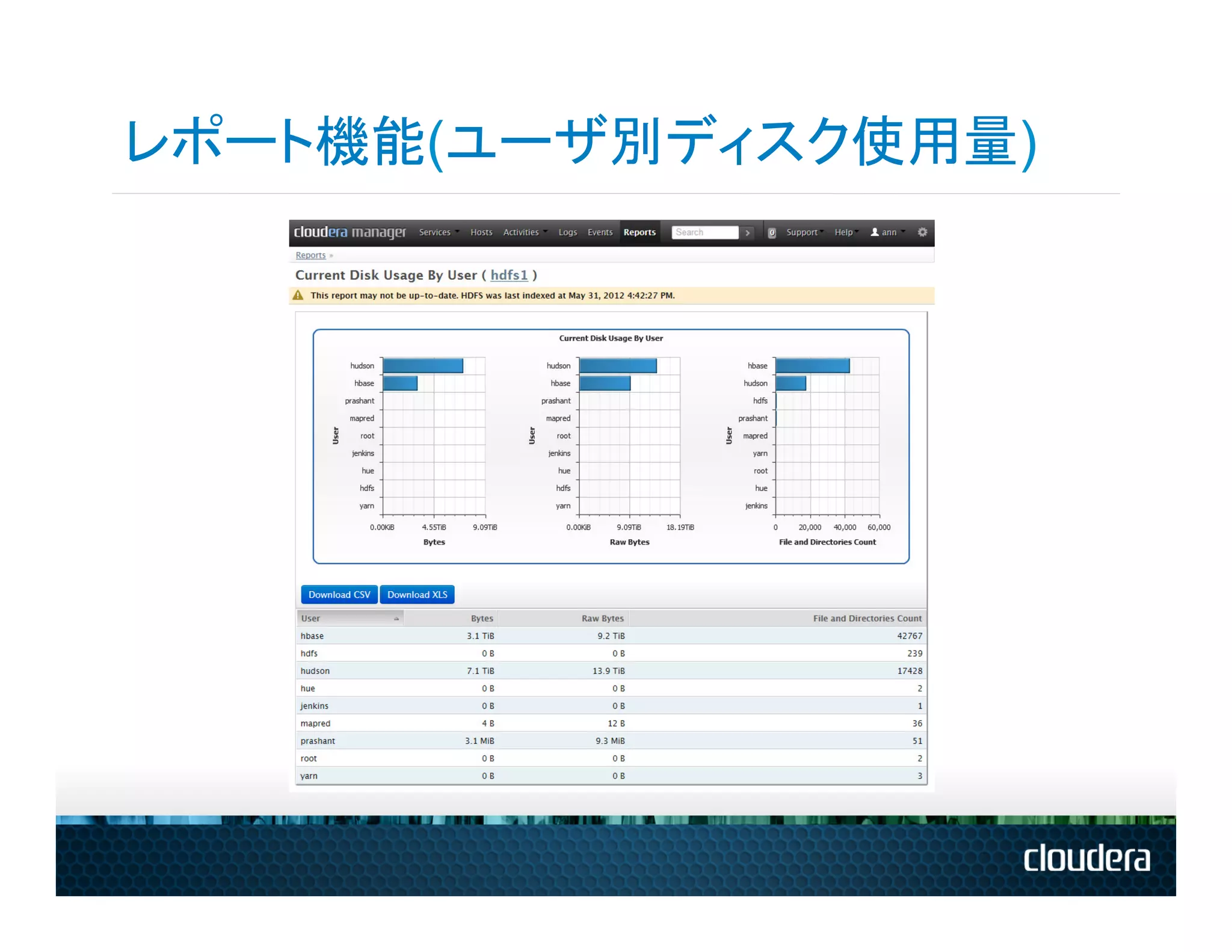 レポート機能(ユーザ別ディスク使用量)
 