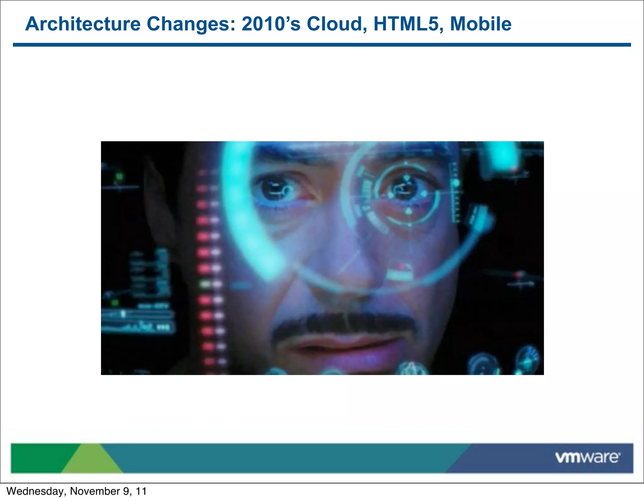 Architecture Changes: 2010’s Cloud, HTML5, Mobile




Wednesday, November 9, 11
 