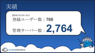実績　2010年5月9日現在　登録ユーザー数：768　管理サーバー数：2,764