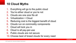 10 Cloud Myths
1. Everything will go to the public cloud
2. You’re either cloud or you’re not
3. Clouds are one size fits ...