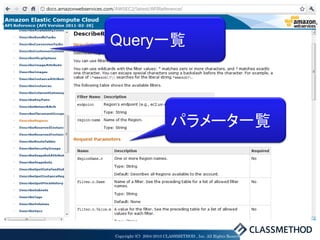 Query一覧




                          パラメータ一覧




Copyright (C) 2004-2010 CLASSMETHOD , Inc. All Rights Reserved
 