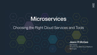IBM Confidential
Jason R McGee
IBM Fellow
VP and CTO, IBM Cloud Platform
@jrmcgee
Microservices
Choosing the Right Cloud Services and Tools
 
